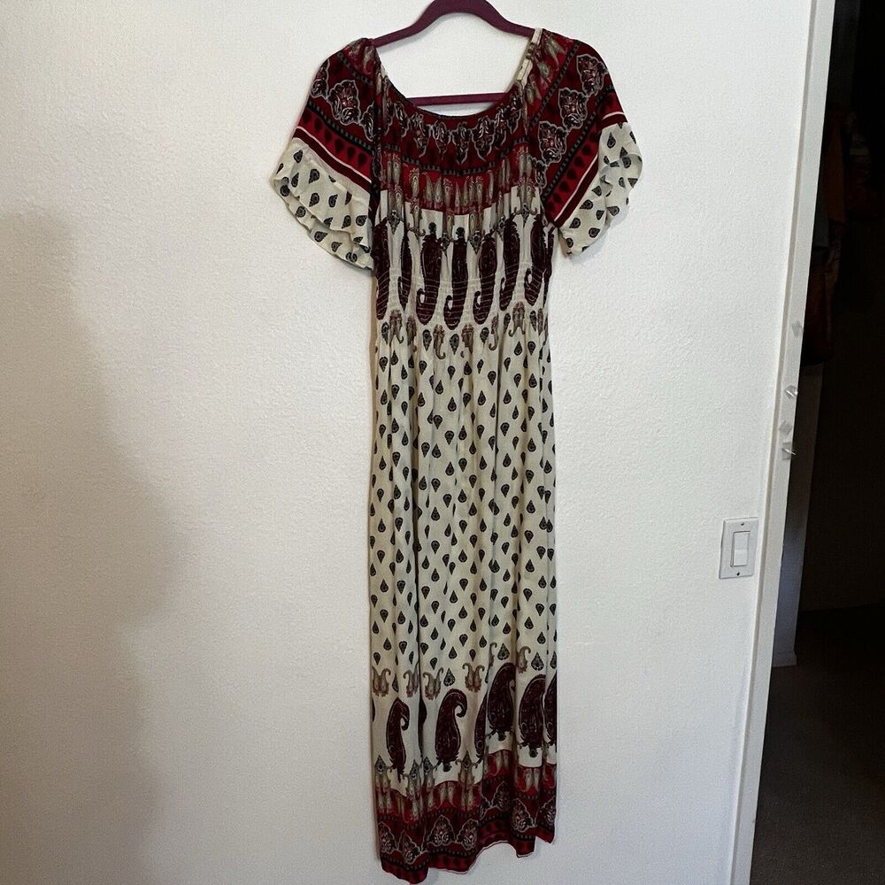 Ana & Kate Multicolored Dress Paisley Elastic Fitted Waist Festival Wear Size L